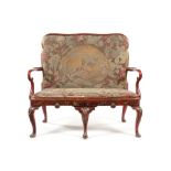 A George I style red japanned and parcel gilt two- seater sofa