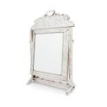 A large silver reproduction of a Charles II/James II chinoiserie dressing table mirror