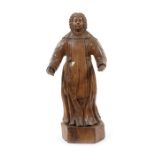 A 19th century Dutch carved oak standing figure of a 17th century style lady in a ruff