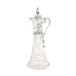 A fine large Austrian Jugendstil silver-mounted etched glass claret jug, Vienna, circa 1900