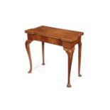 A George I walnut crossbanded and featherbanded card table