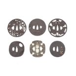 Five iron tsuba and a plated tsuba