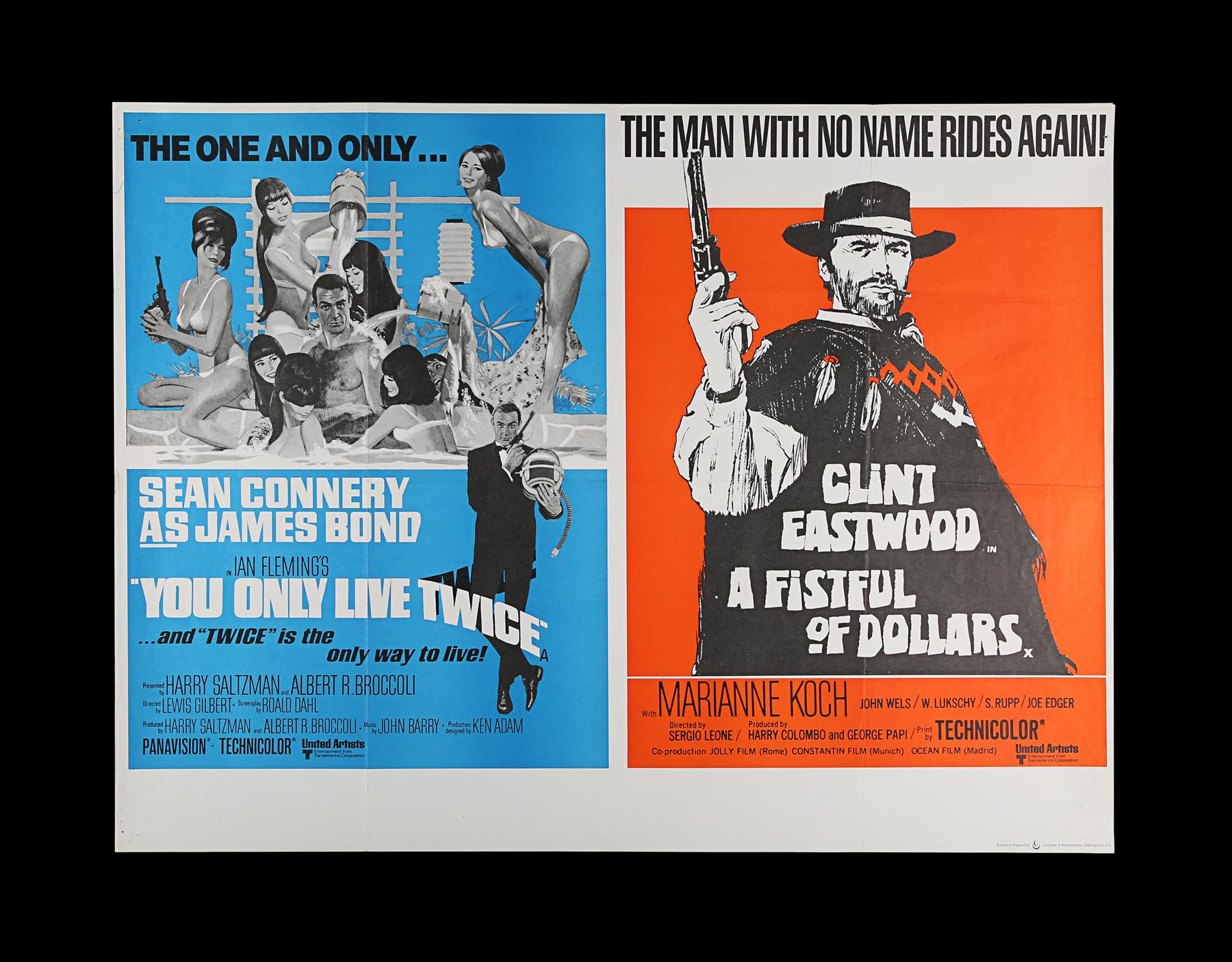 YOU ONLY LIVE TWICE (1967)/A FISTFUL OF DOLLARS (1967) - UK Quad Double-Bill Poster, 1971 Re-Release
