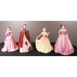 Four figurines of ladies, one Royal Worcester, two Coalport and one Royal Doulton.