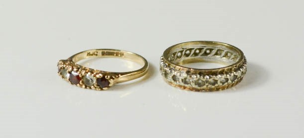 A 9ct gold and paste ring, 1.7g, size I, together with a 9ct gold and paste band, 2.4g.