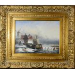 An oil on board, Dutch snow scene, indistinctly signed.