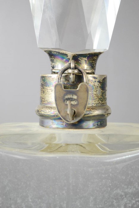 A silver and cut glass decanter, the silver collar having a 'Secure Lever' padlock and key to secure - Image 2 of 3