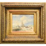 A print in a giltwood frame, seaside landscape, 18 by 24cm.
