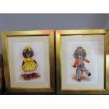 A pair of watercolours, depicting toy Gollys.