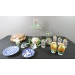 A quantity of Chinese and Japanese items, to include glass scent bottles, blue and white dishes,