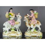 A pair of late 19th / early 20th century Dresden porcelain figure groups, with red makers mark,