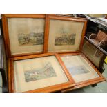 Four hunting prints, circa 1900, in satinwood frames.