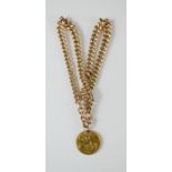 A 9ct gold chain and half sovereign 1907, 19.4g.