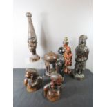 A group of carved figures, some African, and some Chinese examples.(7)