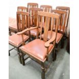 A set of 20th century dining chairs, oak with drop in seats.