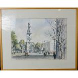 Ley Kenyon (20th century), The RAF Church in the Strand, watercolour, signed and dated 1979, 27 by