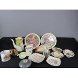 A group of ceramics to include a Lands End cheese dish with mouse to the top, together with Wade,