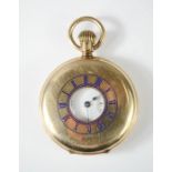 A Waltham gold plated half hunter pocket watch, with Roman Numeral enamel dial, and subsidiary