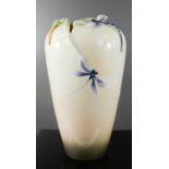 Franz porcelain vase by designer Jen Woo, signed to the base with a seal, modelled with dragonfly,