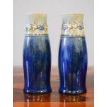 A pair of Doulton vases, stoneware with blue glaze, numbered 8087 and impressed to the base, 18cm