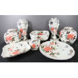 A group of Old Foley, Easton Glory pattern ceramics, including bowl, urns, candlesticks, cake