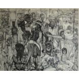 An anonymous Khartoum artist 'Wedding in Omdurman', ink on paper, 85 by 72cm.