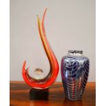 A Murano glass sculpture, together with an iridescent glass vase, 23cm high.