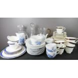 Two cut glass decanters and ceramics including Royal Doulton and Royal Worcester Rhapsody pattern.