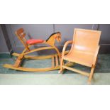 A childs rocking horse and childs rocking chair.