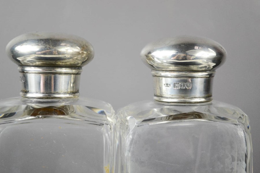 A pair of silver and glass dressing table bottles, London. - Image 2 of 2