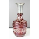 A 19th century Bohemian Austrian glass vase, in red and etched with decoration, and a silver