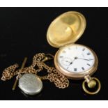 A gold plated pocket watch with a 12ct rolled gold fob chain. *catalogue amendment'
