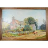 Ken Hillsbrook (20th century): cottage in landscape, oil on canvas, 50 by 76cm.