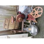 A Victorian churn and curder together with accessories.