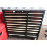 A Clarke HD Plus black metal tool trolley, containing some tools.