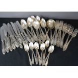 A group of white metal handled flatware, marked 84.