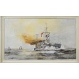 AE Lamblin (20th century): battleship, oil on board, signed and dated 1923, 25 by 44cm.