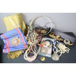 A quantity of costume jewellery, to include necklaces, a British Rail embroidered commemorative