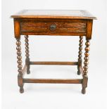 An oak carved side table, in the 17th century style, with lunete carved borders, foliate carved