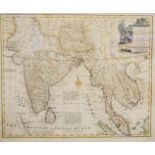 An 18th century hand drawn map of The Empire of Great Mogul together with India on both sides of the
