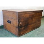 A pine blanket chest with painted faux patination and iron handles.