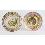 Two19th century German porcelain RPM chargers, with hand painted roundels to the centre; one