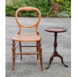 A Victorian balloon back single chair together with a mahogany wine table with tripod base.