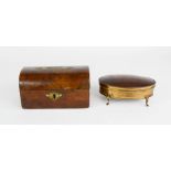 A Victorian burr wood money box, 8cm high, together with a faux tortoiseshell oval box raised on