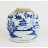 A Chinese 18th century ginger jar (lacking cover), depicting landscape, 21cm high.