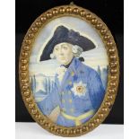 A 19th century miniature portrait of Frederick of Prussia, watercolour on paper, 8.5 by 6.5cm.