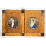 A pair of 19th century miniature portraits, husband and wife dated verso 1st June 1809/10, the