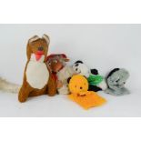 A group of glove puppets; Sooty, Sweep, Sue, Orinocho, Basil Brush.