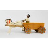 An antique painted wooden toy, articulated movement, 31cm long.