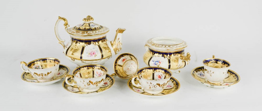 A part tea service, 19th century, hand painted floral and gilt decoration.